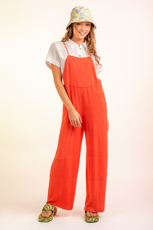Sleeveless Woven Overall Jumpsuit