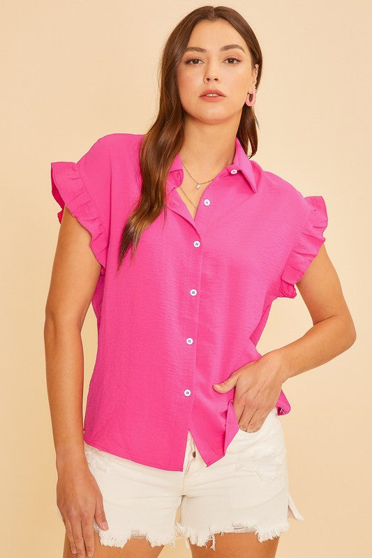 Hot pink ruffle sleeve blouse