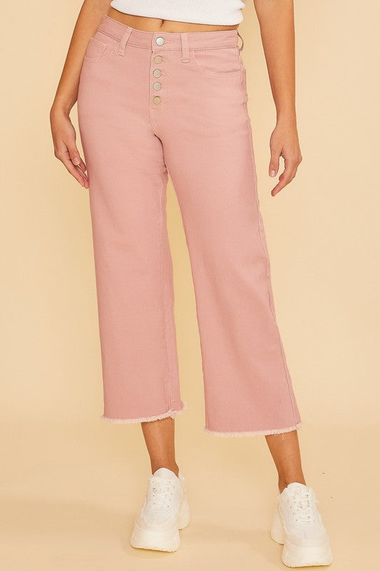 Mauve STRETCH HIGH RISE WIDE LEG CROPPED DENIM JEAN