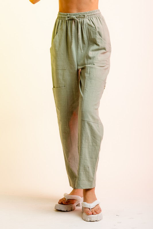 High Waisted Woven Cargo Lounge Pants