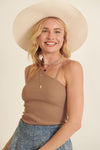 Taupe waffle knit asymmetrical tank