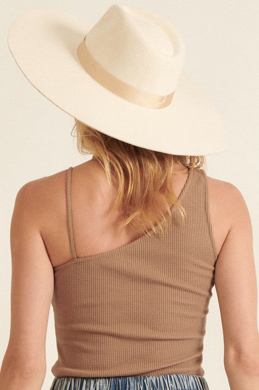 Taupe waffle knit asymmetrical tank