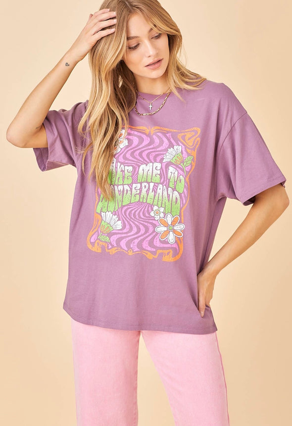 Dark lavender take me to wonderland graphic tee