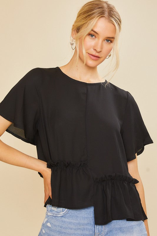 Black asymmetric frill top