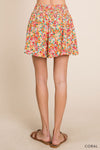 Coral Wide Leg Floral Shorts